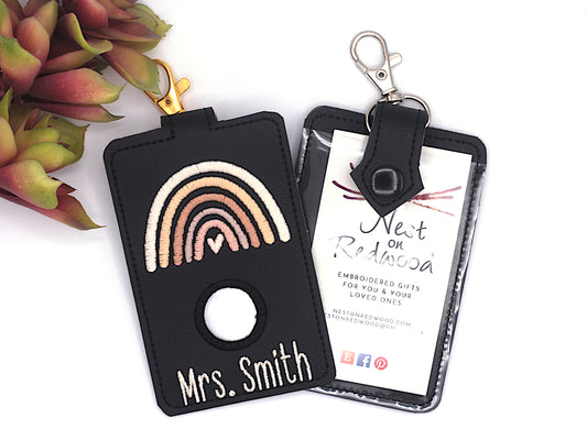 Personalized Neutral Rainbow Vertical Alarm Badge ID Card Holder