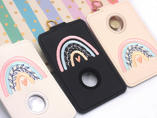 Boho Rainbow with Leaves Pink & Blue Vertical Alarm Badge ID Card Holder