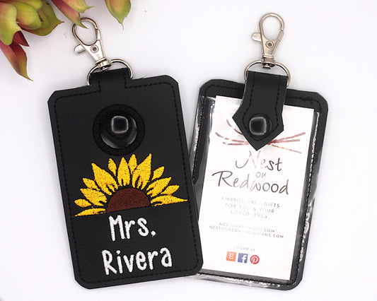 Personalized Sunflower Vertical Alarm Badge ID Card Holder