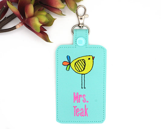 Personalized Boho Bird Badge ID Card Holder