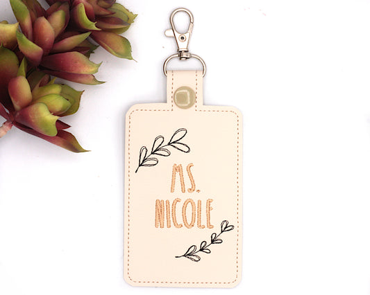 Personalized Leaves Frame Vertical Badge Holder