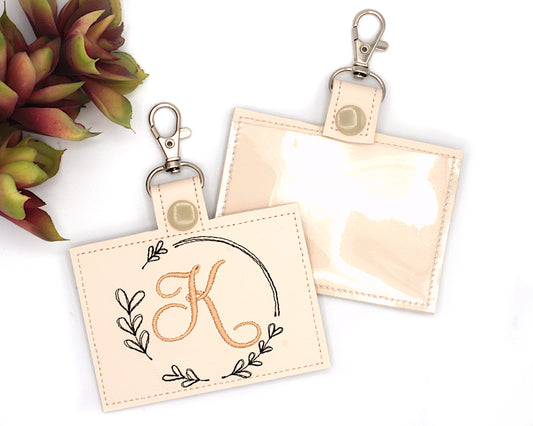 Personalized Monogram Leaf Wreath Horizontal Badge ID Card Holder