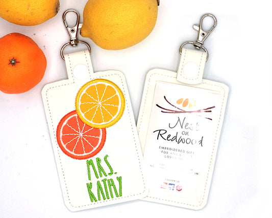 Personalized Orange and Lemon Vertical Badge ID Card Holder