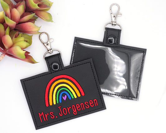 Personalized Bright Boho Rainbow Horizontal Badge ID Card Holder