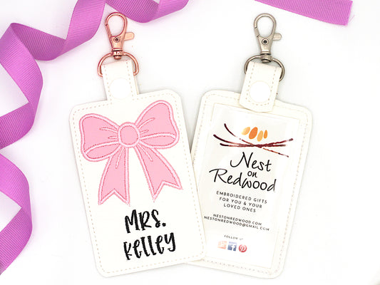 Personalized Bow Vertical Badge ID Card Holder