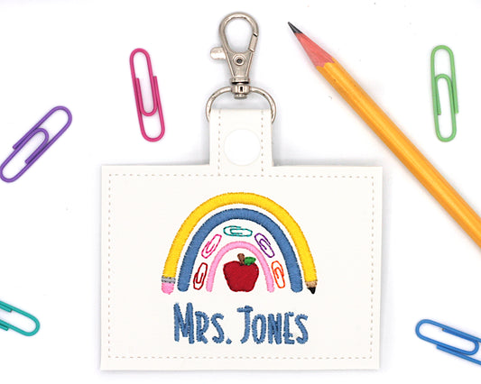 Personalized Teacher Supplies Boho Rainbow Horizontal Badge ID Card Holder