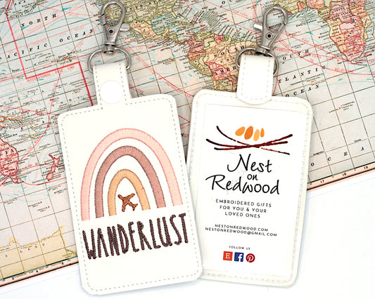 Wanderlust Airplane Boho Rainbow Vertical Badge ID Card Holder or Luggage Tag
