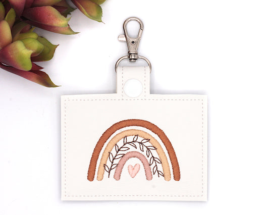 Neutral Boho Rainbow Horizontal Badge ID Card Holder with Leaves