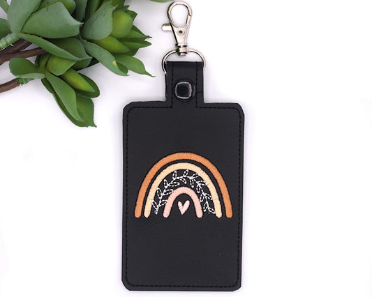 Neutral Brown Boho Rainbow with Leaves Vertical Badge ID Card Holder
