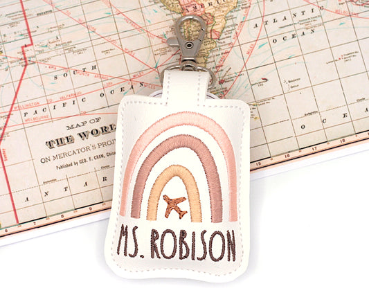 Personalized Airplane Boho Rainbow Classroom Doorbell Holder