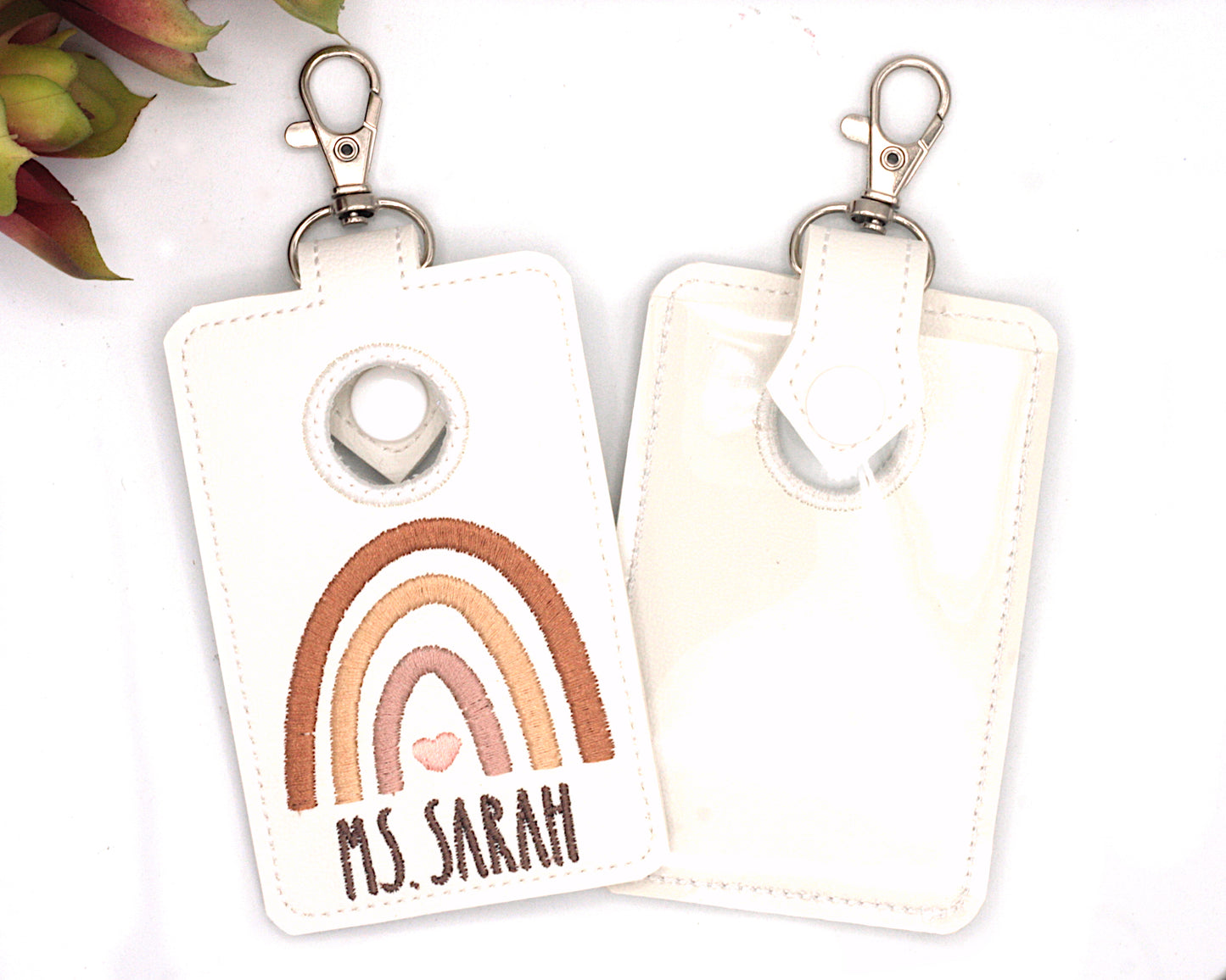 Personalized Boho Rainbow Neutral Brown Vertical Alarm Badge ID Card Holder
