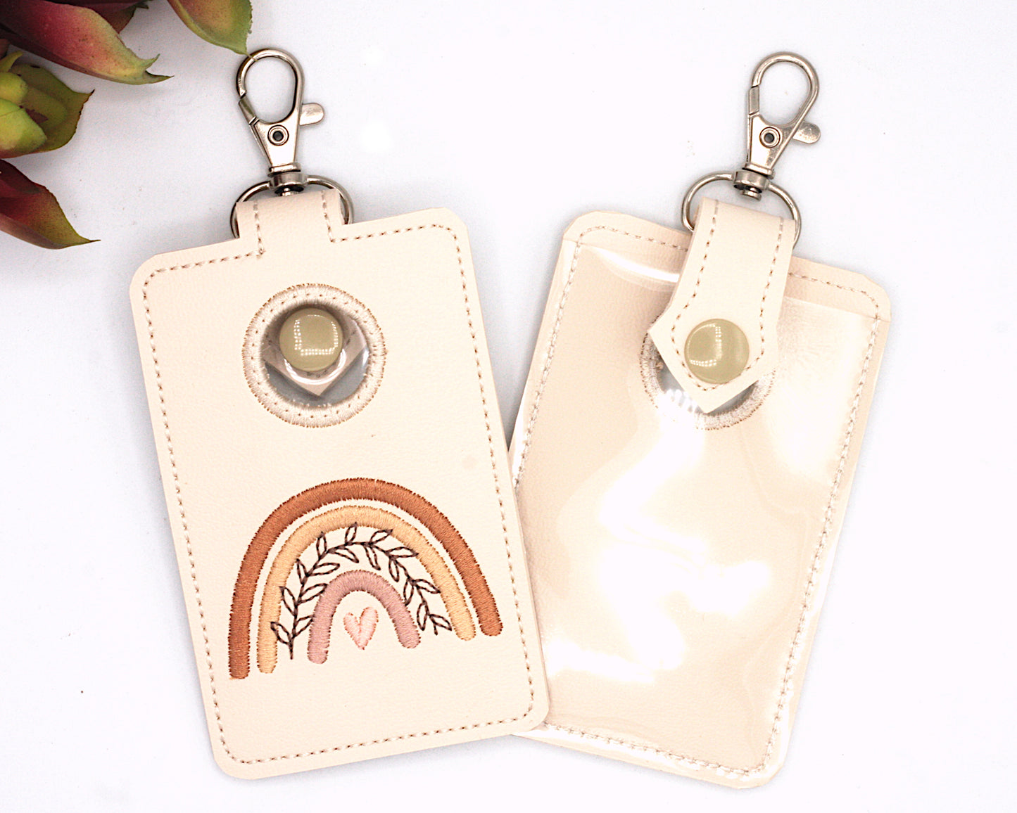 Boho Rainbow with Leaves Neutral Brown Vertical Alarm Badge ID Card Holder