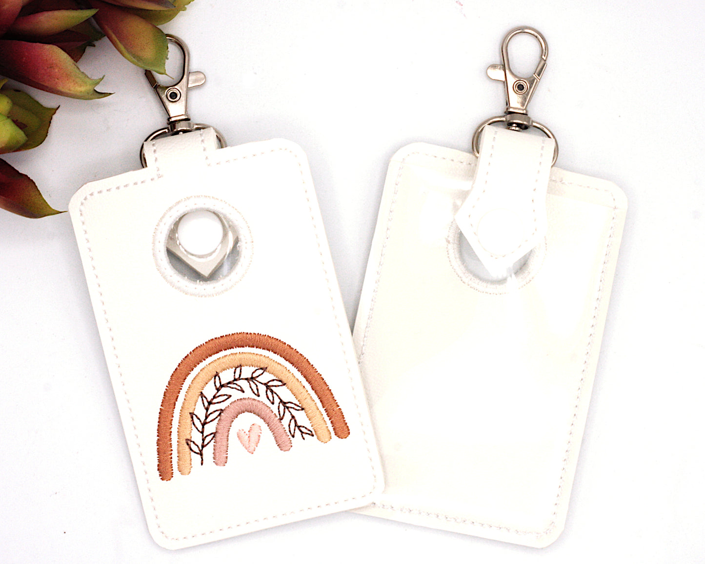 Boho Rainbow with Leaves Neutral Brown Vertical Alarm Badge ID Card Holder