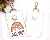 Personalized Boho Rainbow with Leaves Neutral Brown Vertical Alarm Badge ID Card Holder