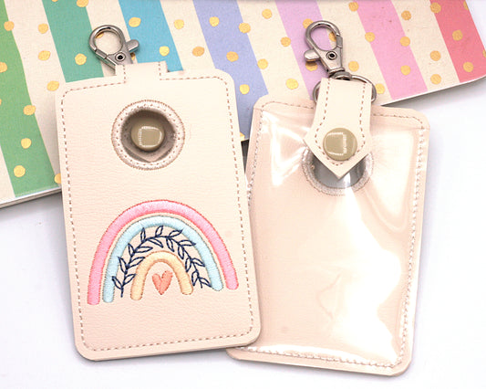 Boho Rainbow with Leaves Pink & Blue Vertical Alarm Badge ID Card Holder