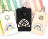 Boho Rainbow with Leaves Pink & Blue Vertical Alarm Badge ID Card Holder