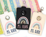 Personalized Boho Rainbow with Leaves Pink & Blue Vertical Alarm Badge ID Card Holder