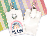 Personalized Boho Rainbow with Leaves Pink & Blue Vertical Alarm Badge ID Card Holder