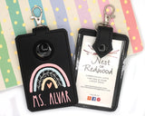 Personalized Boho Rainbow with Leaves Pink & Blue Vertical Alarm Badge ID Card Holder