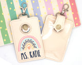 Personalized Boho Rainbow with Leaves Pink & Blue Vertical Alarm Badge ID Card Holder