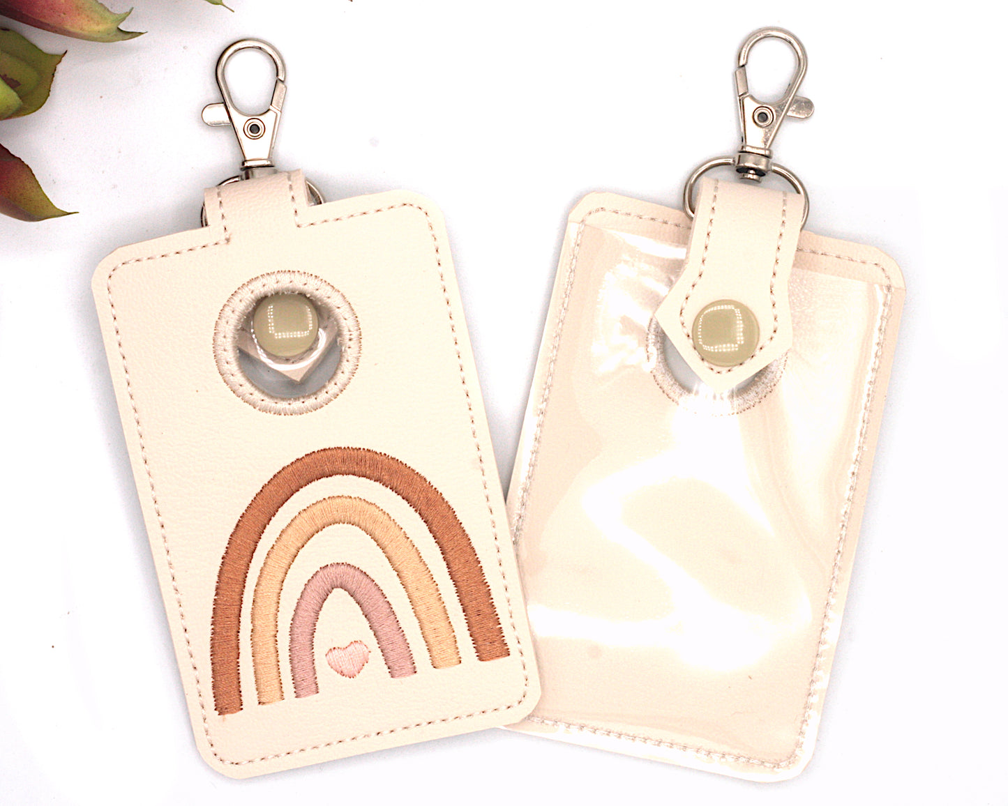 Boho Rainbow Neutral Brown Vertical Alarm Badge ID Card Holder