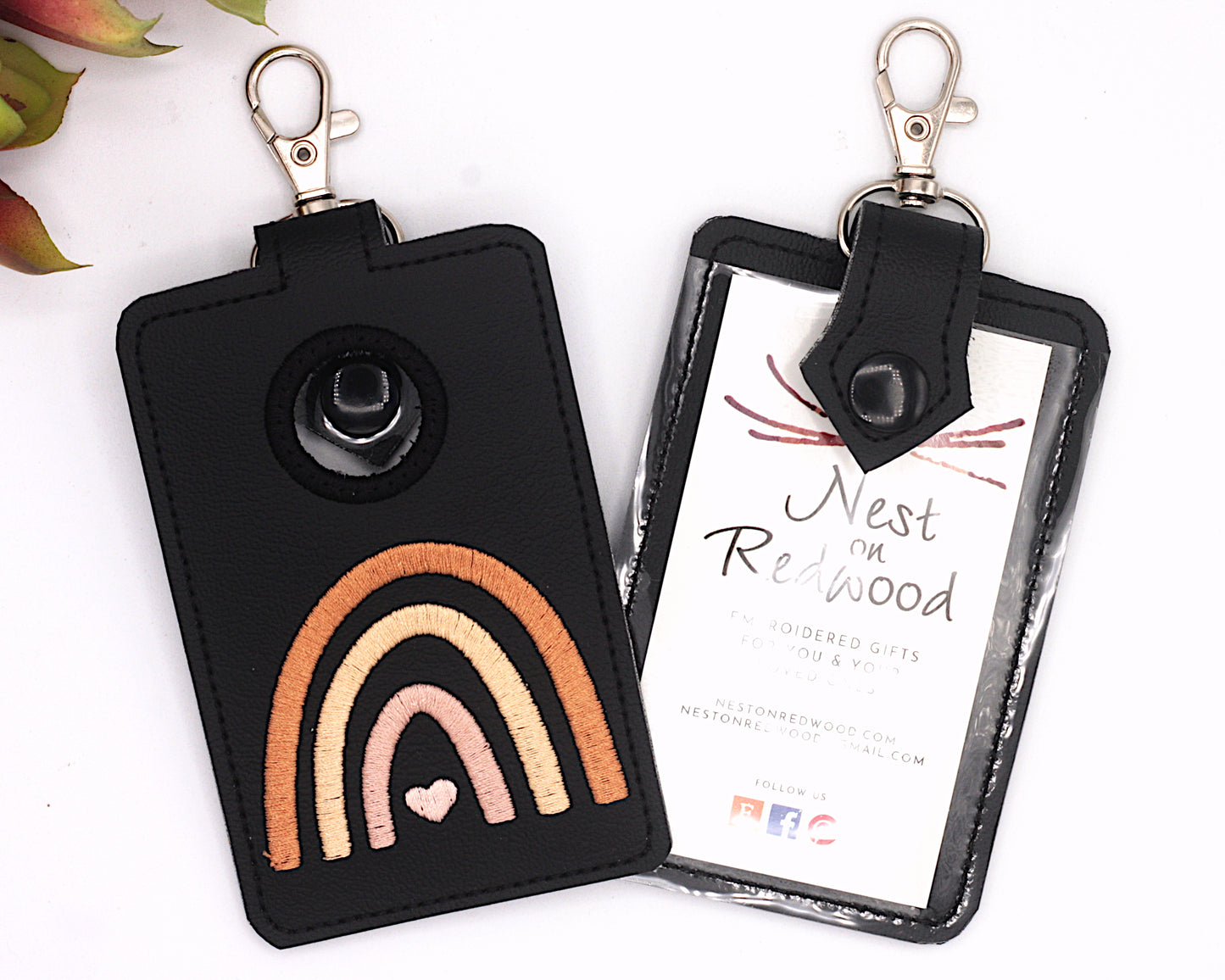 Boho Rainbow Neutral Brown Vertical Alarm Badge ID Card Holder