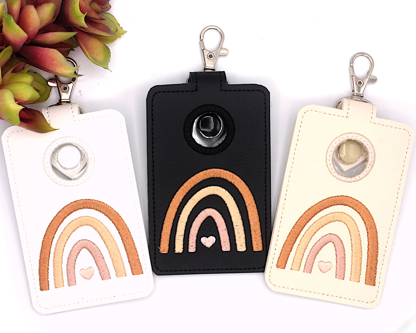 Boho Rainbow Neutral Brown Vertical Alarm Badge ID Card Holder