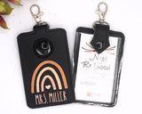 Personalized Boho Rainbow Neutral Brown Vertical Alarm Badge ID Card Holder