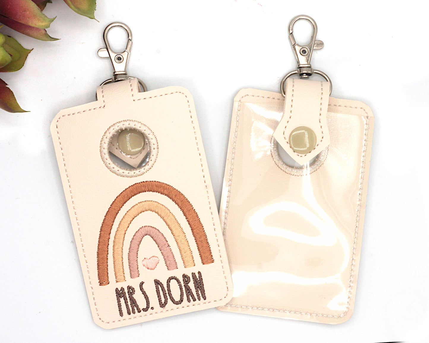 Personalized Boho Rainbow Neutral Brown Vertical Alarm Badge ID Card Holder
