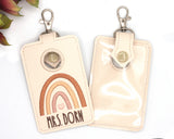 Personalized Boho Rainbow Neutral Brown Vertical Alarm Badge ID Card Holder
