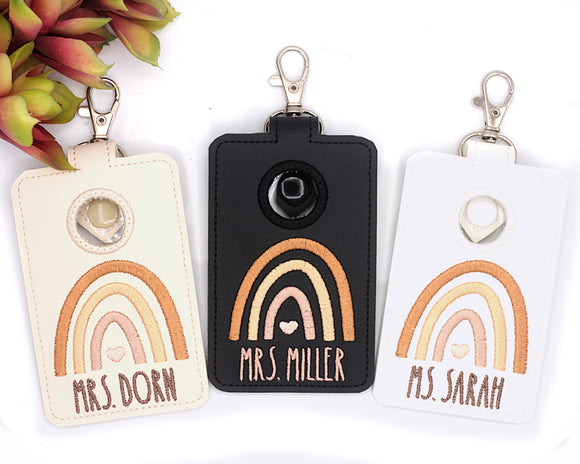 Personalized Boho Rainbow Neutral Brown Vertical Alarm Badge ID Card Holder