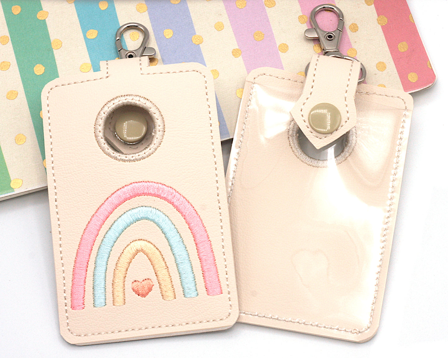 Boho Rainbow Pink & Blue Vertical Alarm Badge ID Card Holder