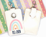 Personalized Boho Rainbow Pink & Blue Vertical Alarm Badge ID Card Holder