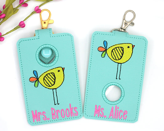 Personalized Boho Bird Vertical Alarm Badge ID Card Holder