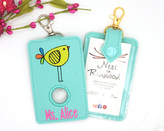 Personalized Boho Bird Vertical Alarm Badge ID Card Holder