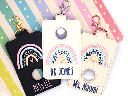 Personalized Boho Rainbow with Leaves Pink & Blue Vertical Alarm Badge ID Card Holder