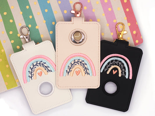 Boho Rainbow with Leaves Pink & Blue Vertical Alarm Badge ID Card Holder