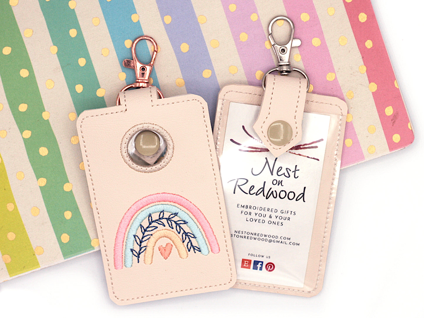 Boho Rainbow with Leaves Pink & Blue Vertical Alarm Badge ID Card Holder