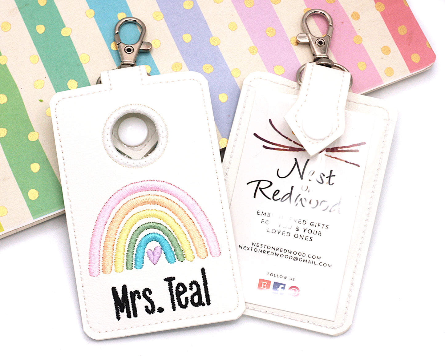 Personalized Pastel Rainbow Vertical Alarm Badge ID Card Holder