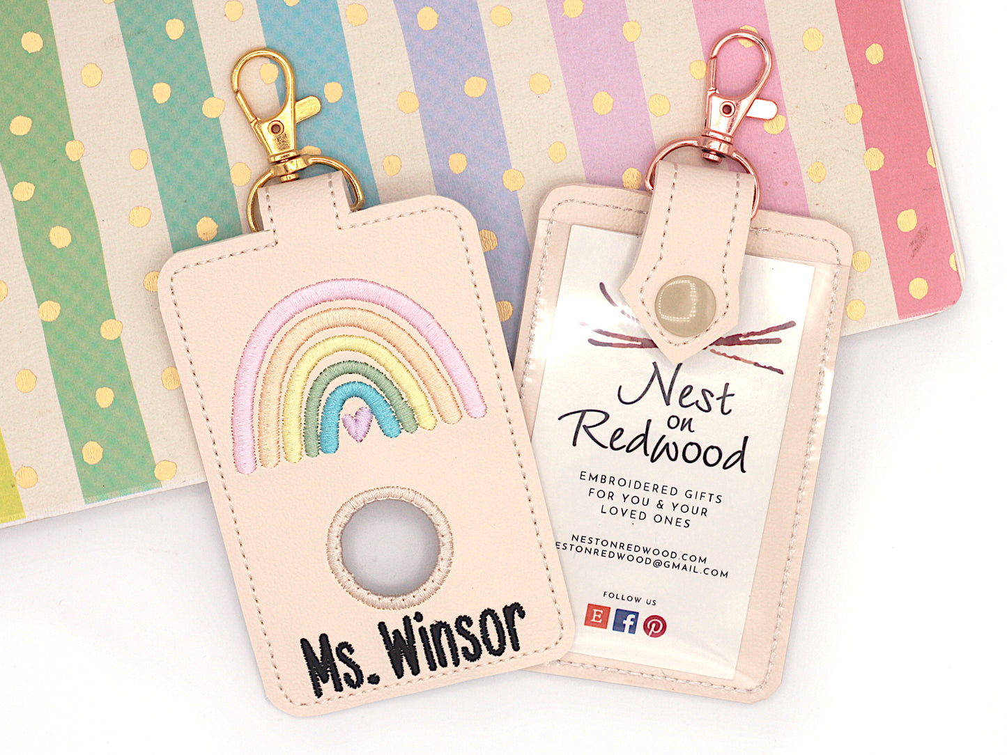 Personalized Pastel Rainbow Vertical Alarm Badge ID Card Holder