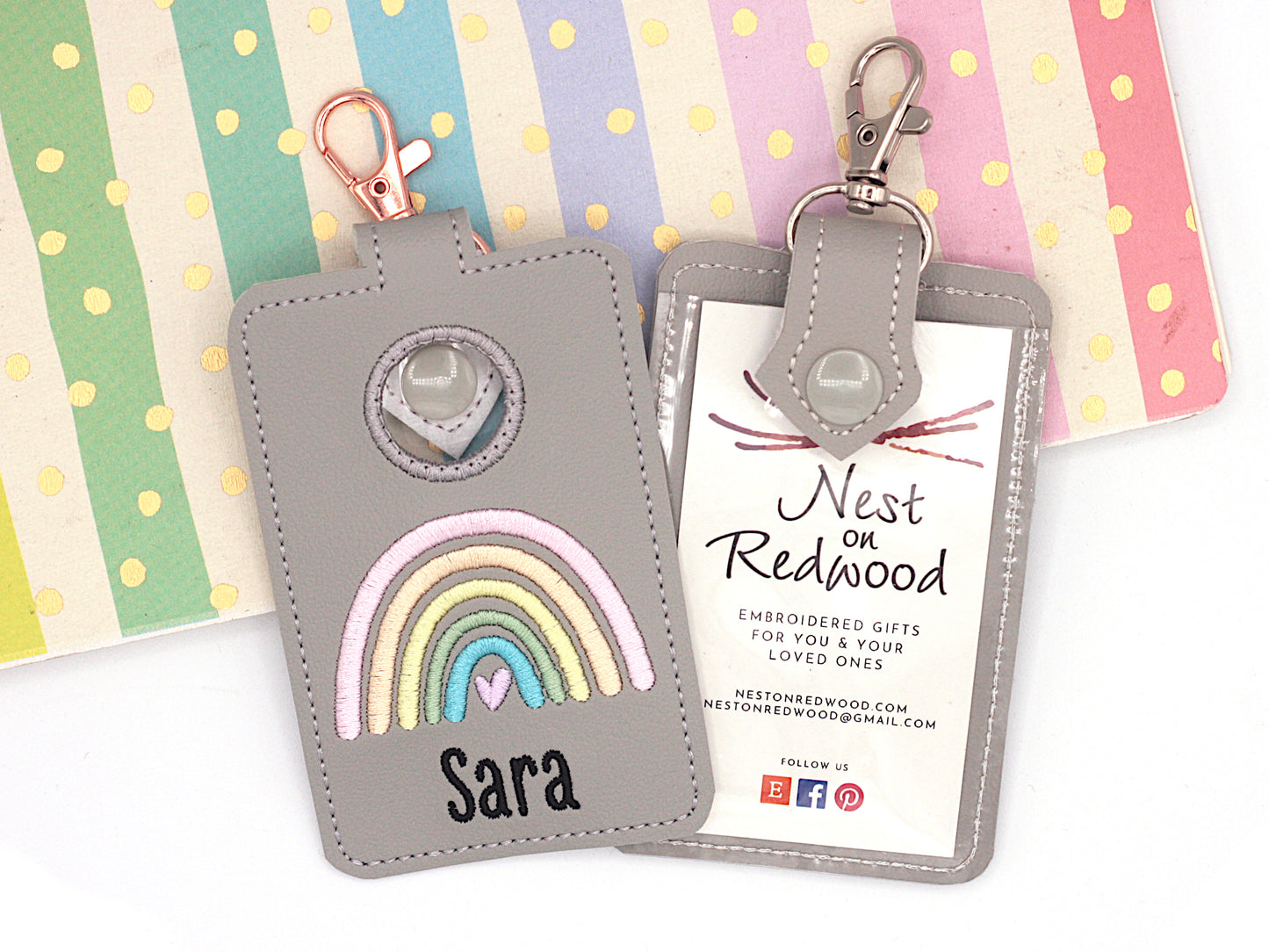 Personalized Pastel Rainbow Vertical Alarm Badge ID Card Holder