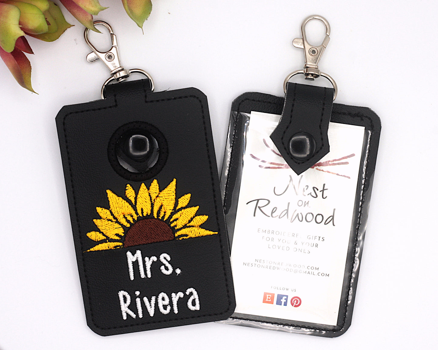 Personalized Sunflower Vertical Alarm Badge ID Card Holder