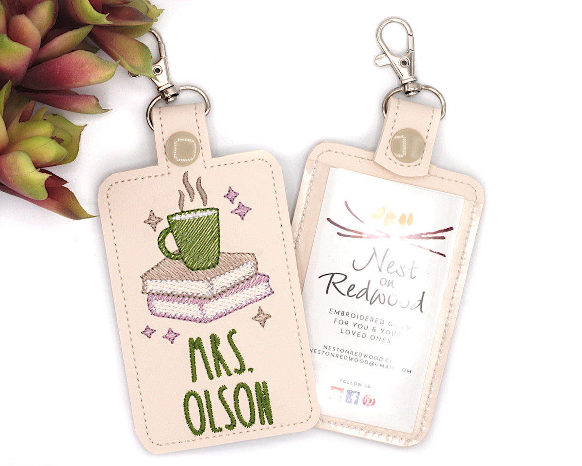Personalized Books and Coffee Vertical Badge ID Card Holder