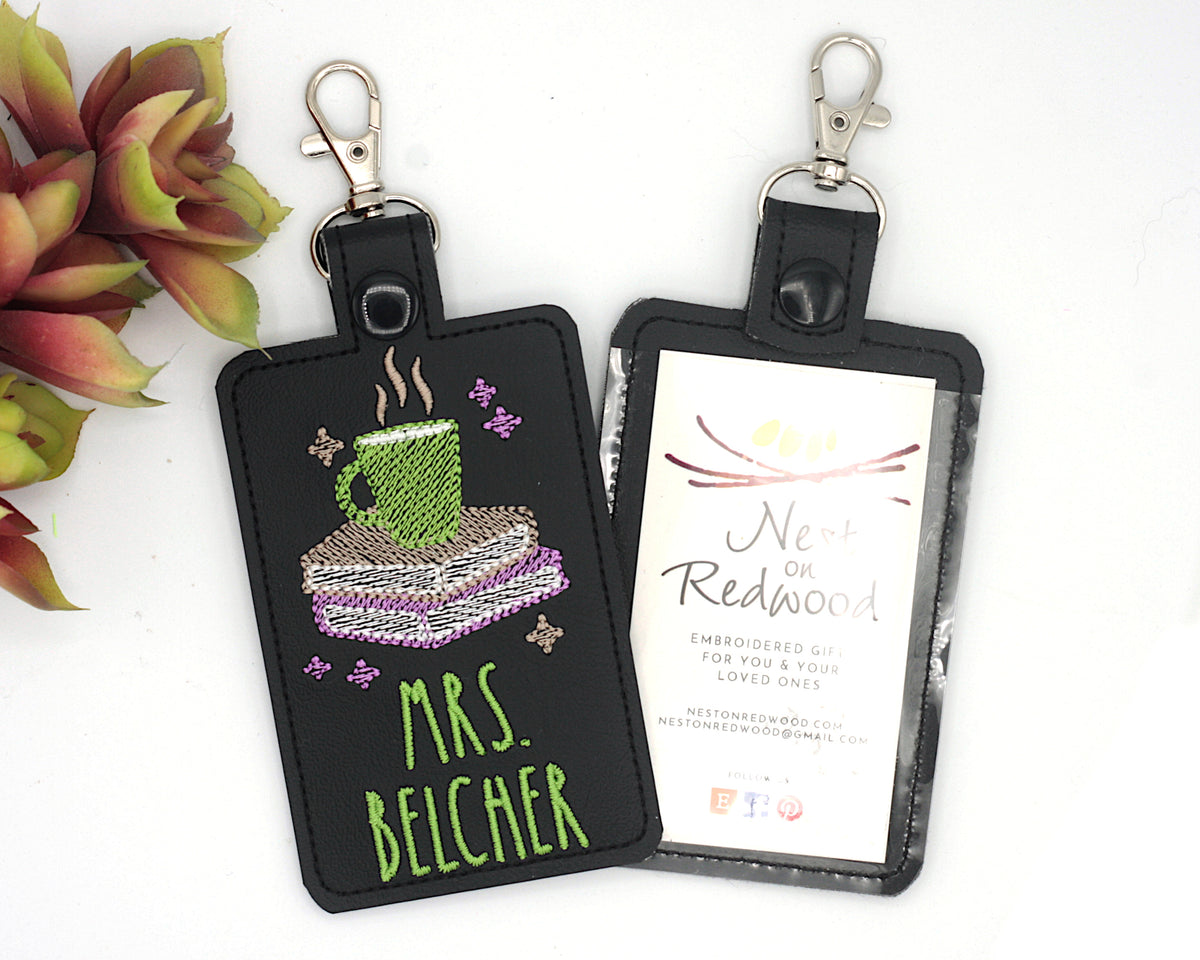 Personalized Books and Coffee Vertical Badge ID Card Holder
