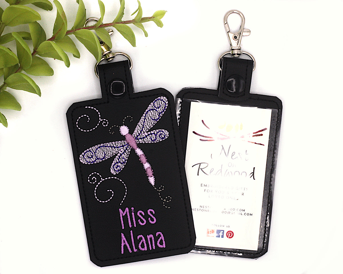 Personalized Dragonfly Vertical Badge ID Card Holder