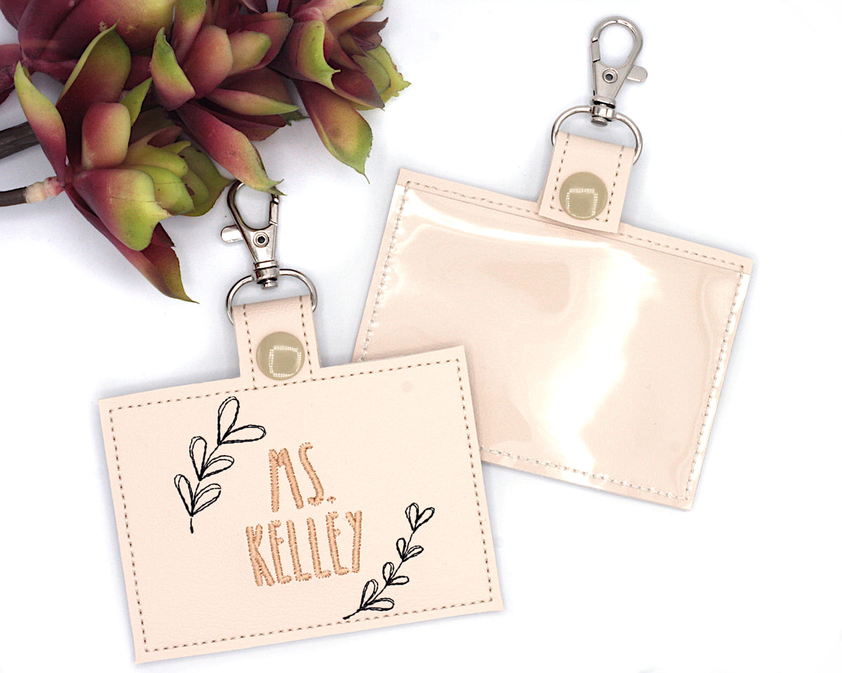 Leaves Frame Horizontal Badge ID Card Holder with Leaves