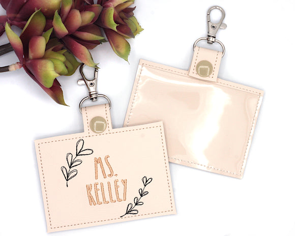 Leaves Frame Horizontal Badge ID Card Holder with Leaves