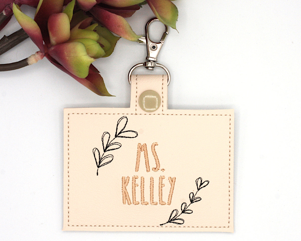 Leaves Frame Horizontal Badge ID Card Holder with Leaves
