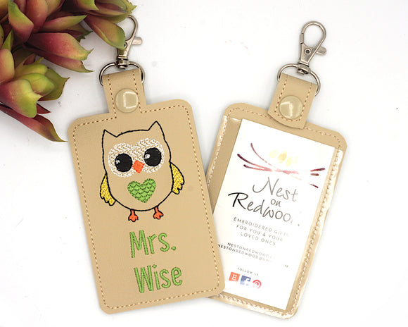 Personalized Owl Vertical Badge ID Card Holder