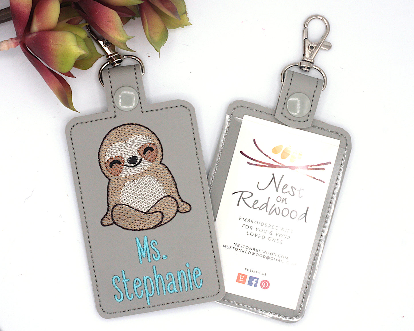 Personalized Sloth Vertical Badge ID Card Holder